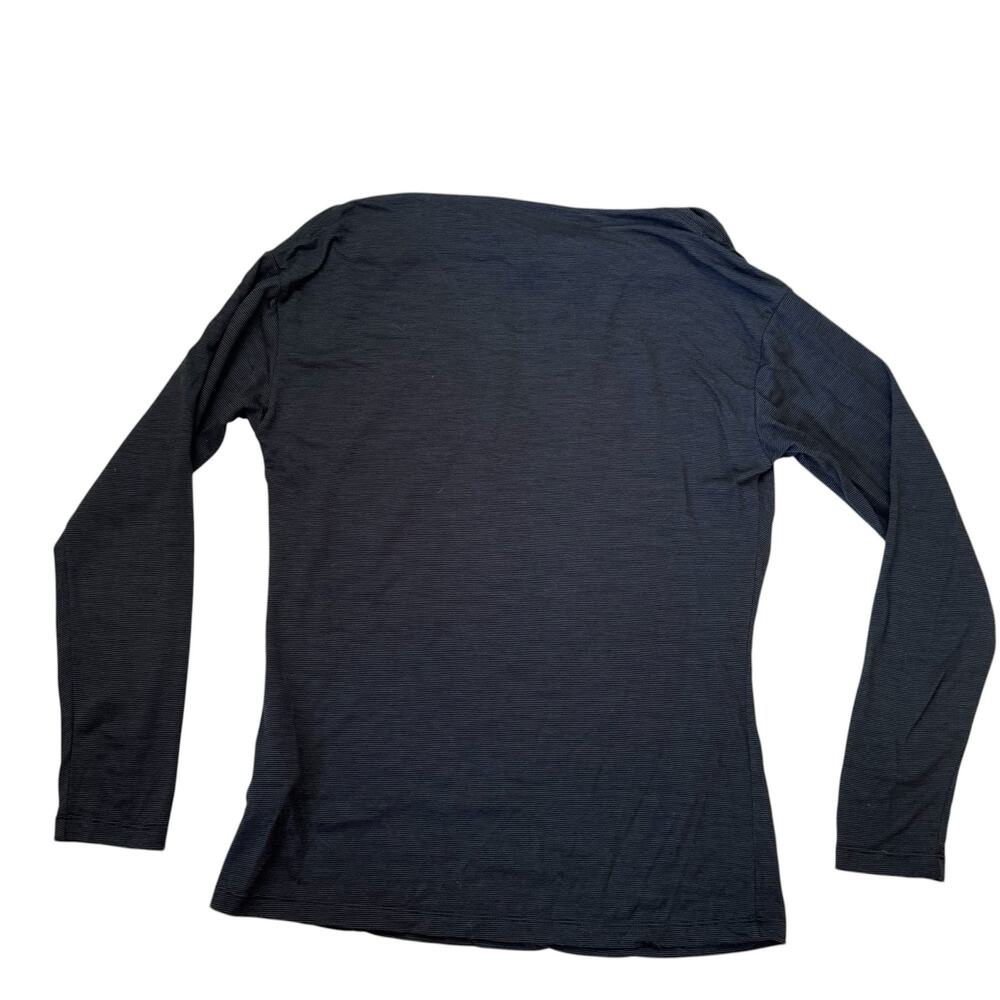 NAU Merino Blend Stripe Draped Neck Long Sleeve Top Size Small Womens Black Gray - Picture 5 of 10